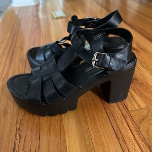 Black Platform Ankle Strap Heels
